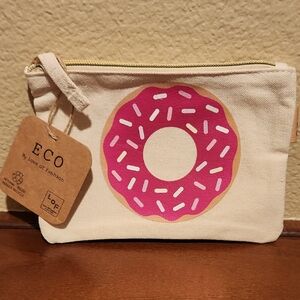 Canvas Pouch with Pink Donut Design